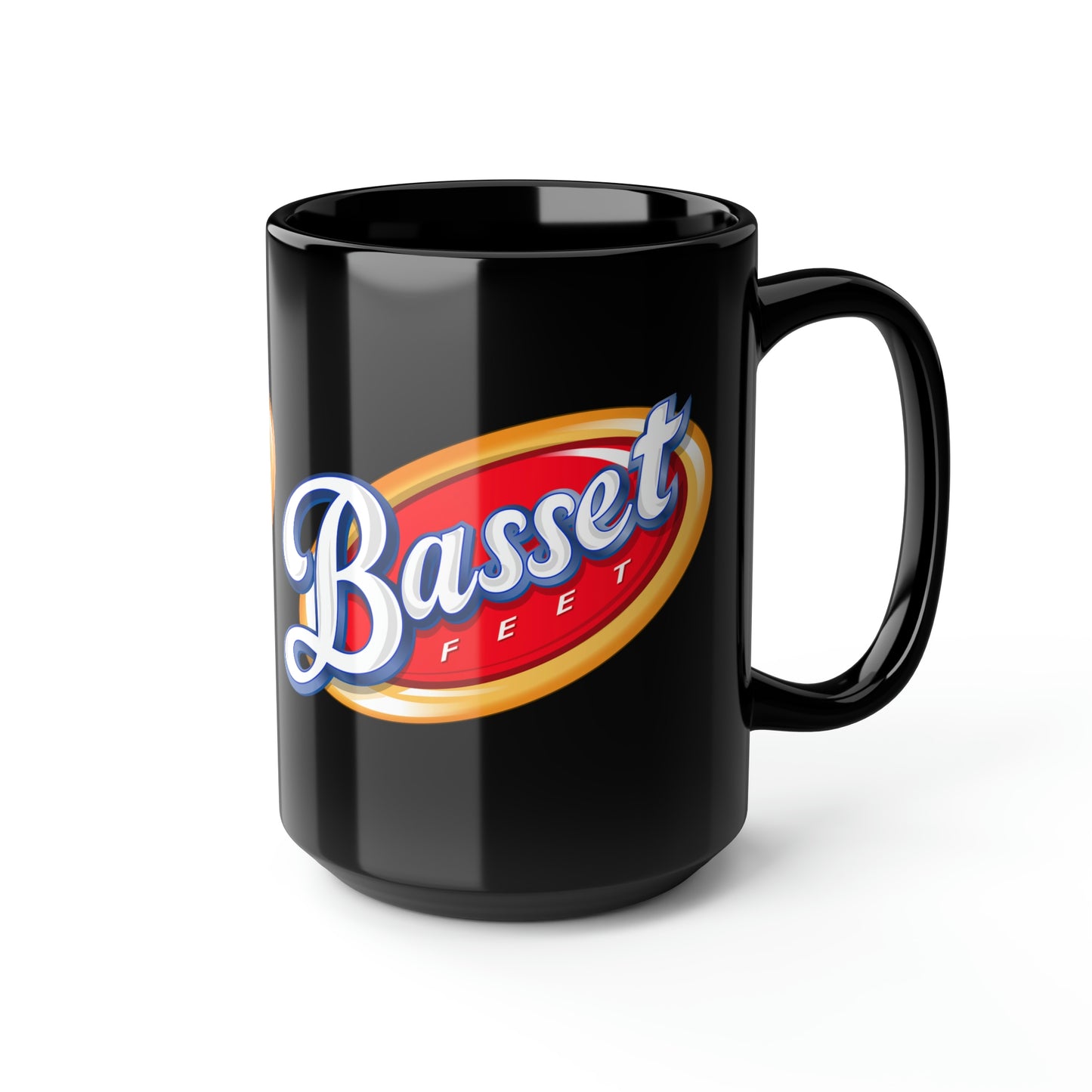 Basset Hound Corn Chips Parody Logo - Black Mug, 15oz