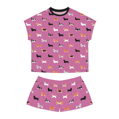 Basset Hound Pattern (in Pink) - Women's Short Pajama Set (AOP)