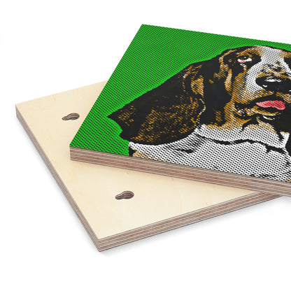 Basset on Green Background - Wood Canvas