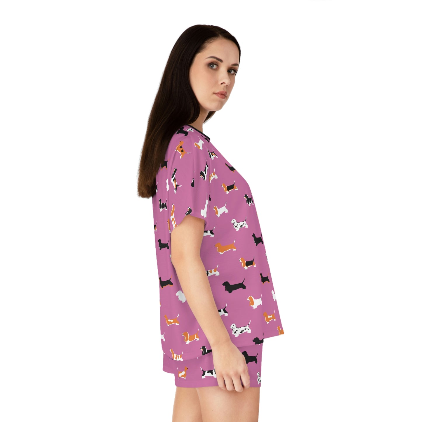 Basset Hound Pattern (in Pink) - Women's Short Pajama Set (AOP)