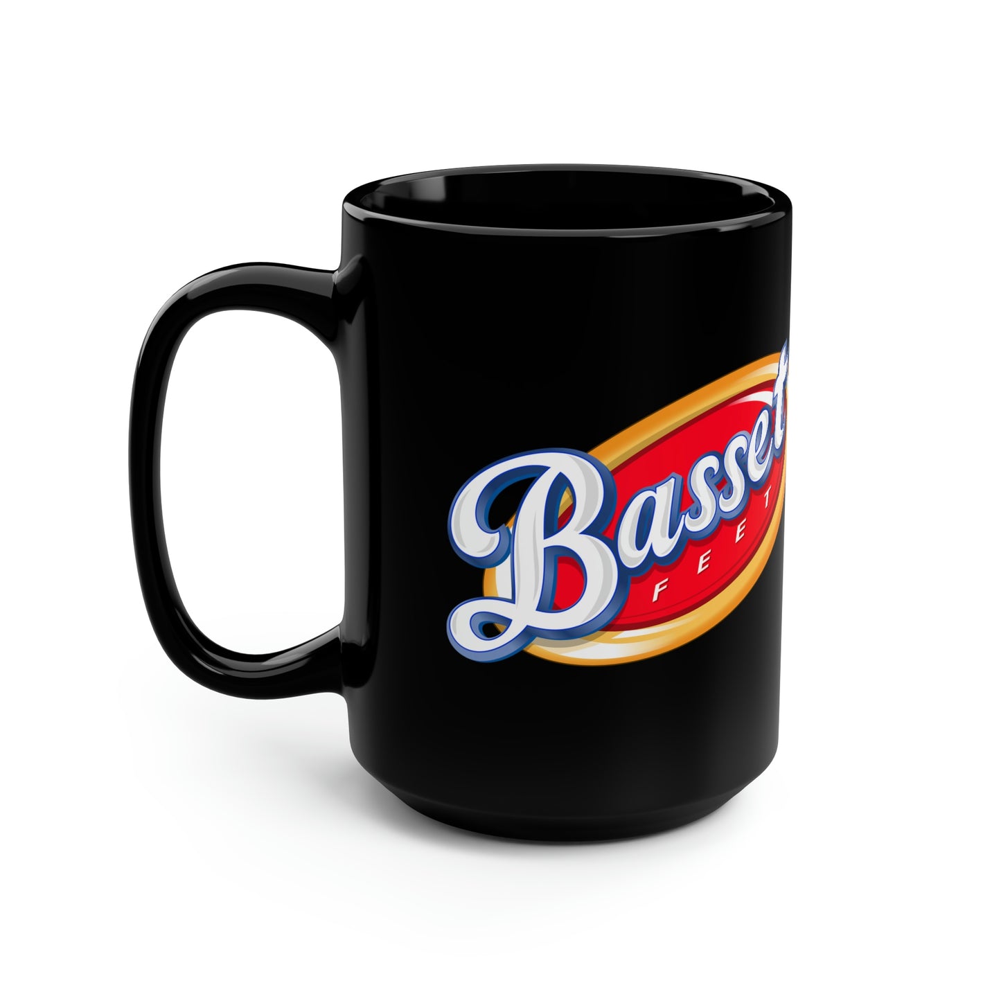 Basset Hound Corn Chips Parody Logo - Black Mug, 15oz