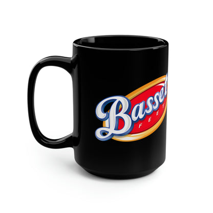 Basset Hound Corn Chips Parody Logo - Black Mug, 15oz