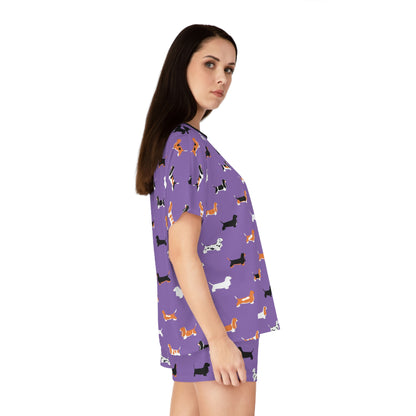 Basset Hound Pattern (in Light Purple) - Women's Short Pajama Set (AOP)
