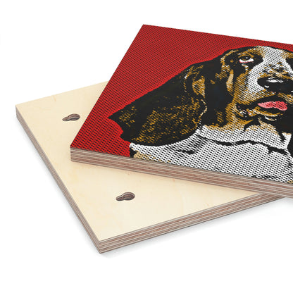 Basset on Red Background - Wood Canvas