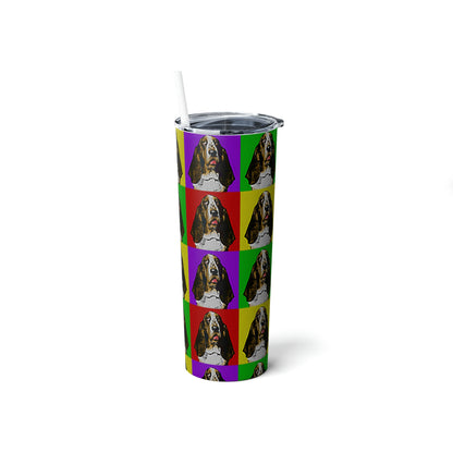 Basset Pop Art - Skinny Steel Tumbler with Straw, 20oz