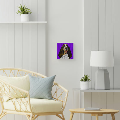 Basset on Purple Background - Wood Canvas