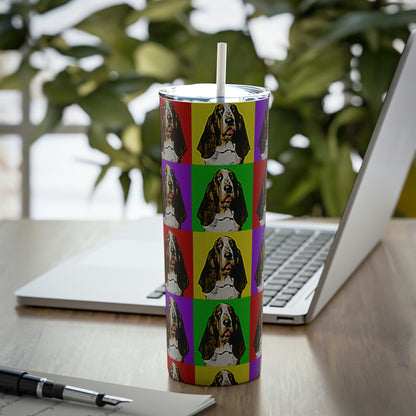 Basset Pop Art - Skinny Steel Tumbler with Straw, 20oz