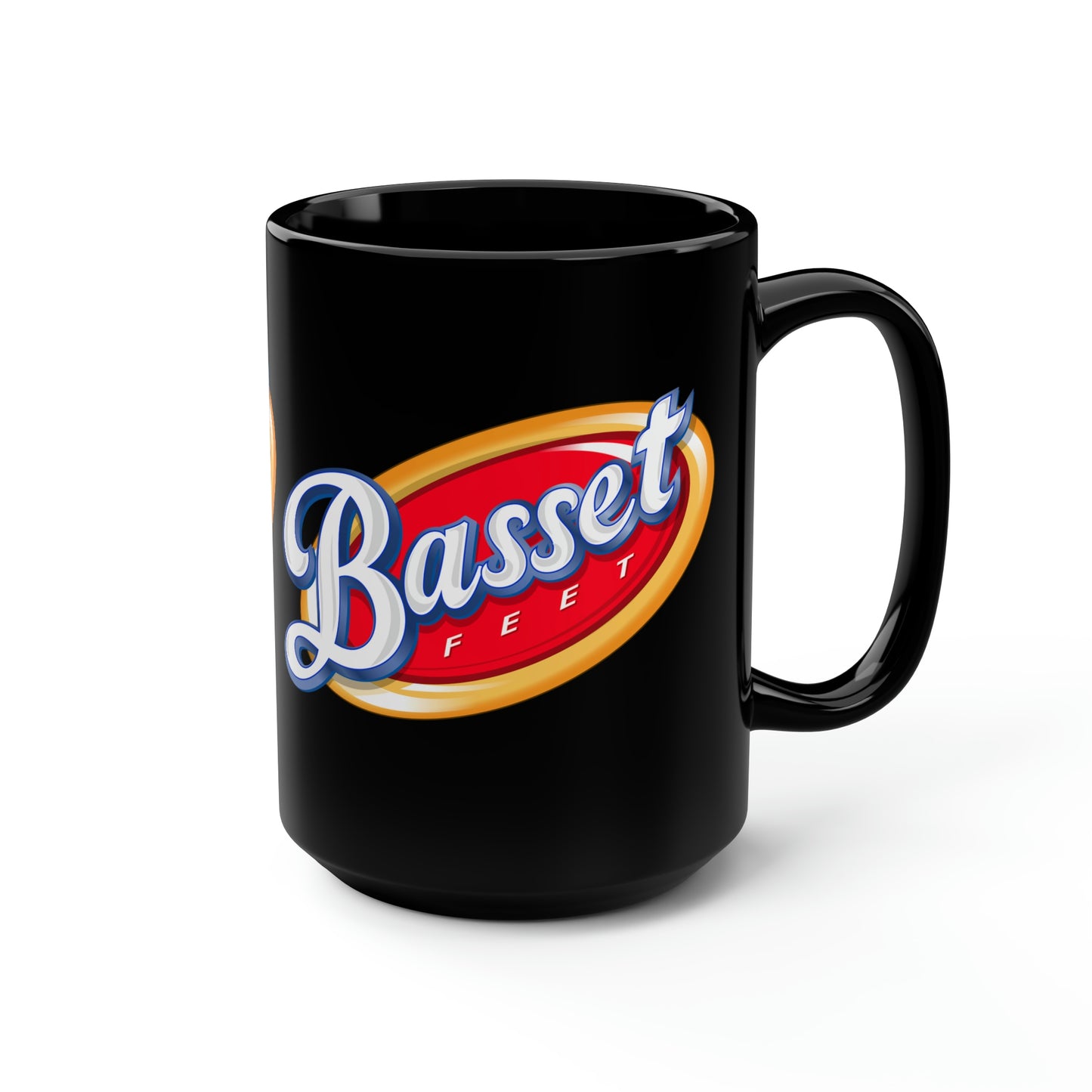 Basset Hound Corn Chips Parody Logo - Black Mug, 15oz