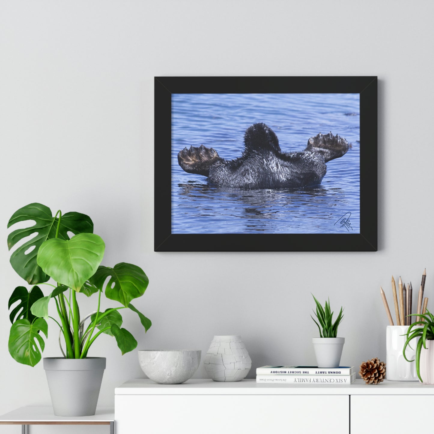 Sea Otter Butt - Sea otter diving for food - Framed Horizontal Poster