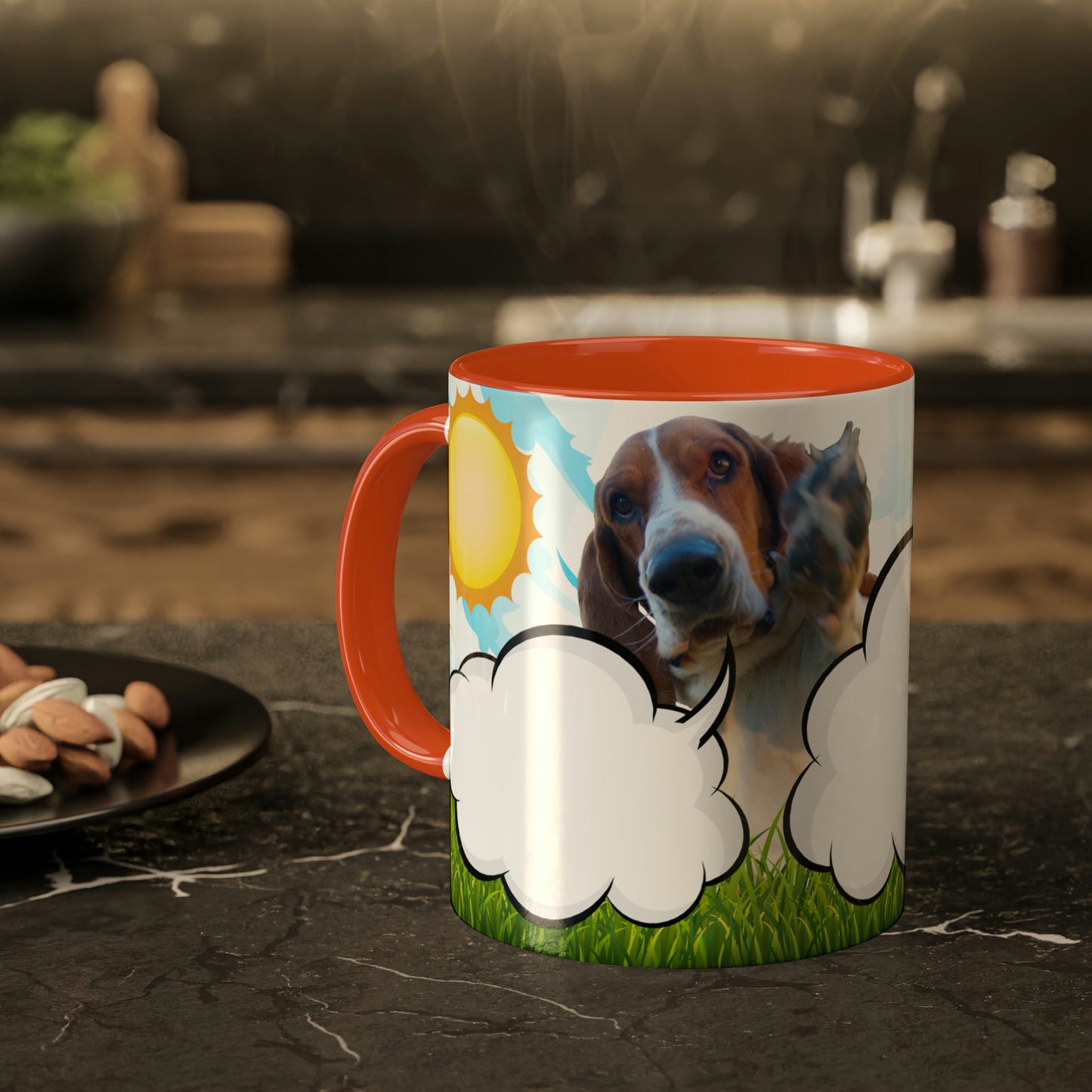 Waving Hound Happy Collage - Colorful Mugs, 11oz