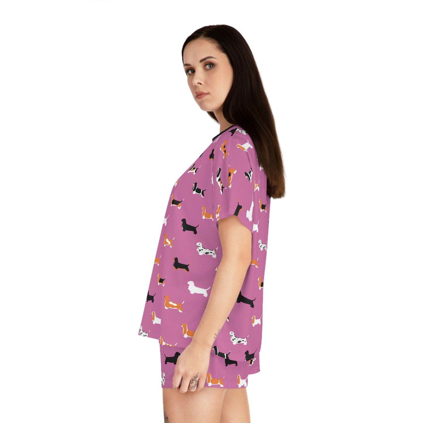 Basset Hound Pattern (in Pink) - Women's Short Pajama Set (AOP)