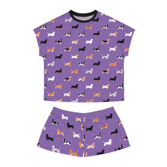 Basset Hound Pattern (in Light Purple) - Women's Short Pajama Set (AOP)