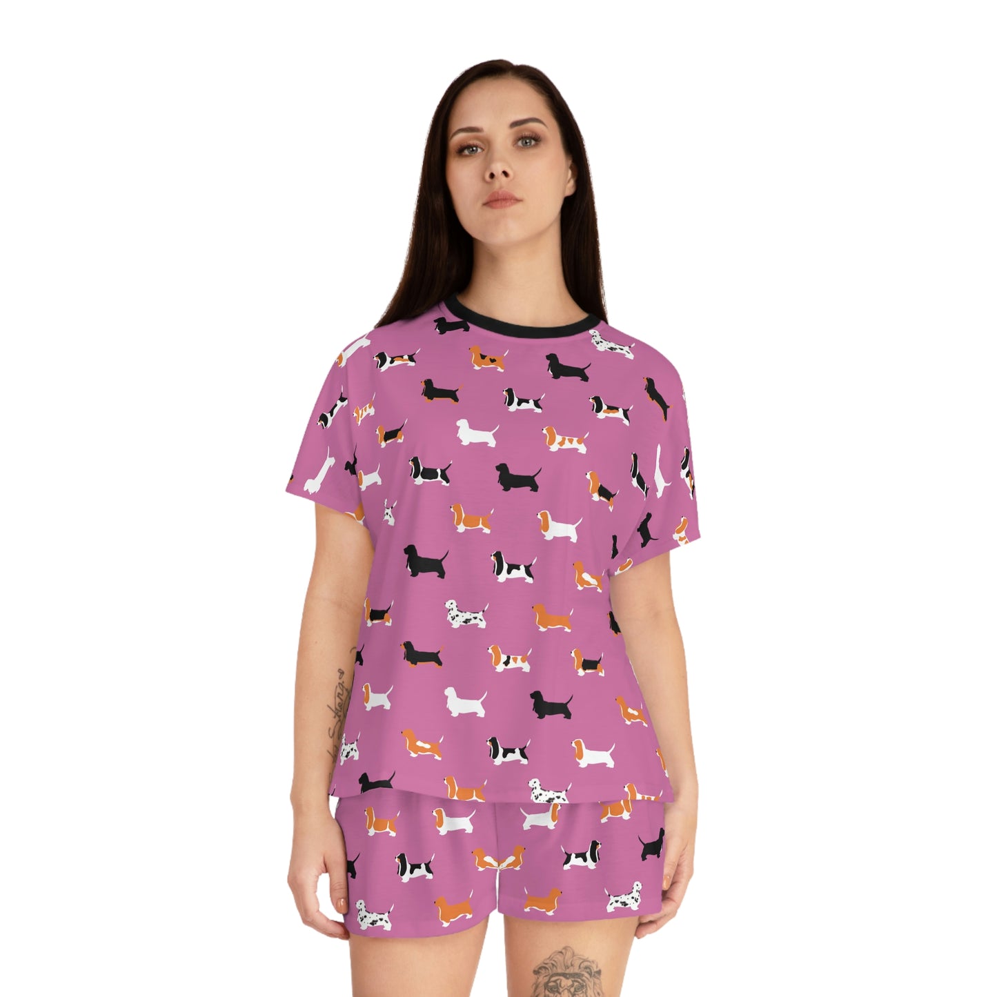 Basset Hound Pattern (in Pink) - Women's Short Pajama Set (AOP)