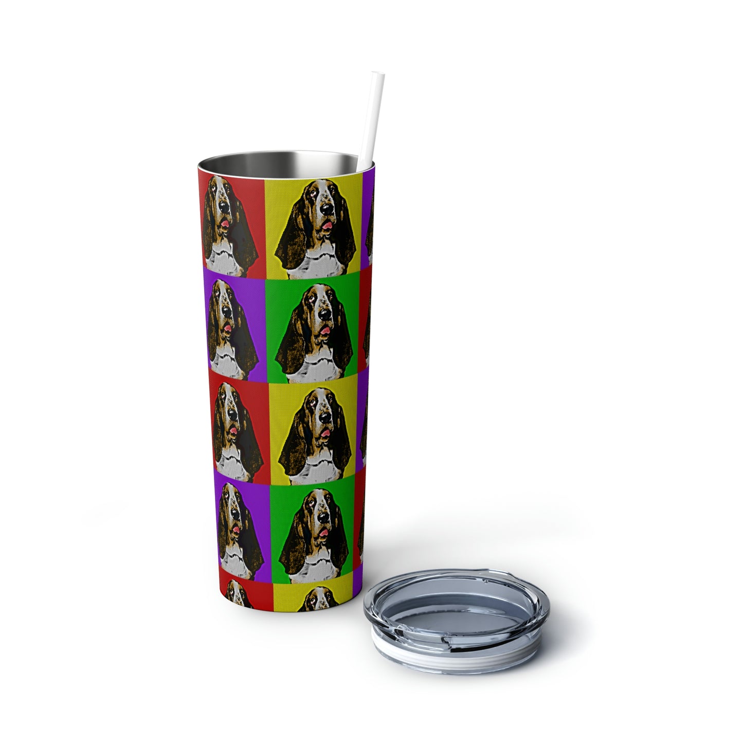 Basset Pop Art - Skinny Steel Tumbler with Straw, 20oz
