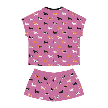Basset Hound Pattern (in Pink) - Women's Short Pajama Set (AOP)