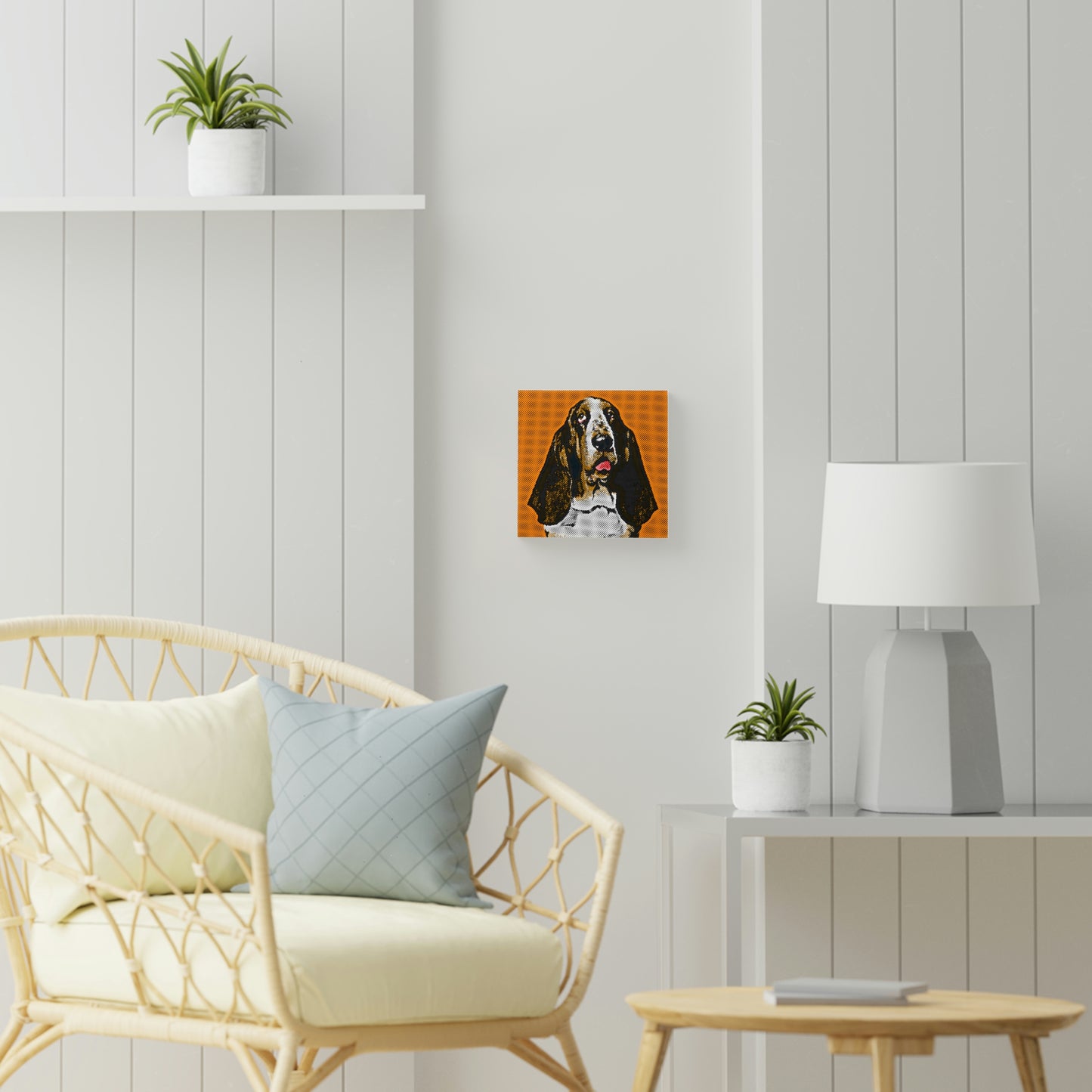 Basset on Orange Background - Wood Canvas
