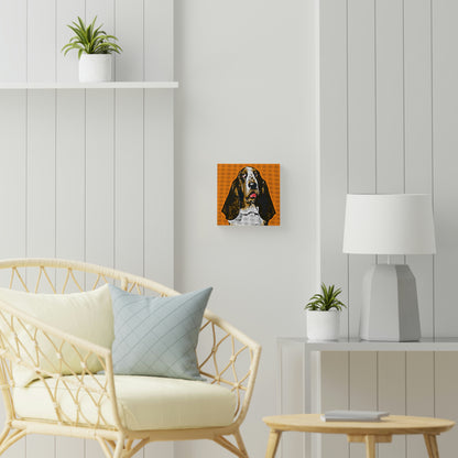 Basset on Orange Background - Wood Canvas