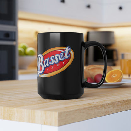 Basset Hound Corn Chips Parody Logo - Black Mug, 15oz