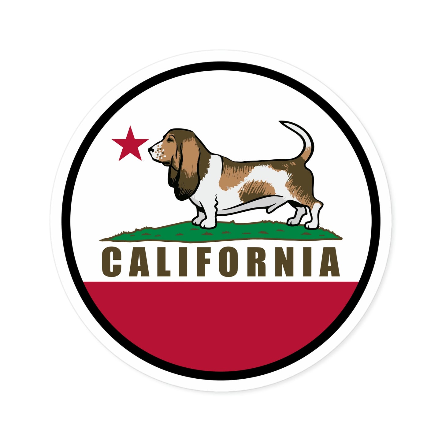 California Republic Flag Basset Version - Round Stickers, Indoor\Outdoor
