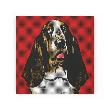 Basset on Red Background - Wood Canvas