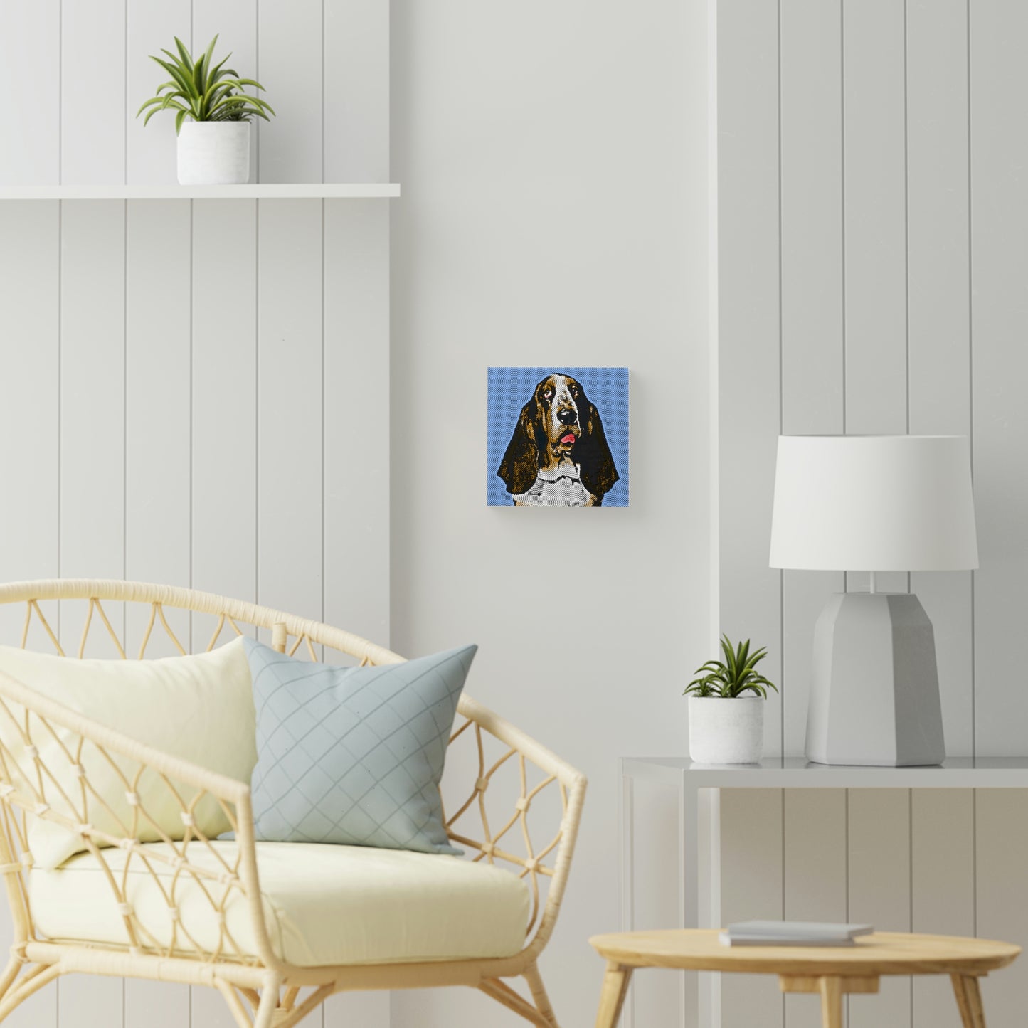 Basset on Light Blue Background - Wood Canvas