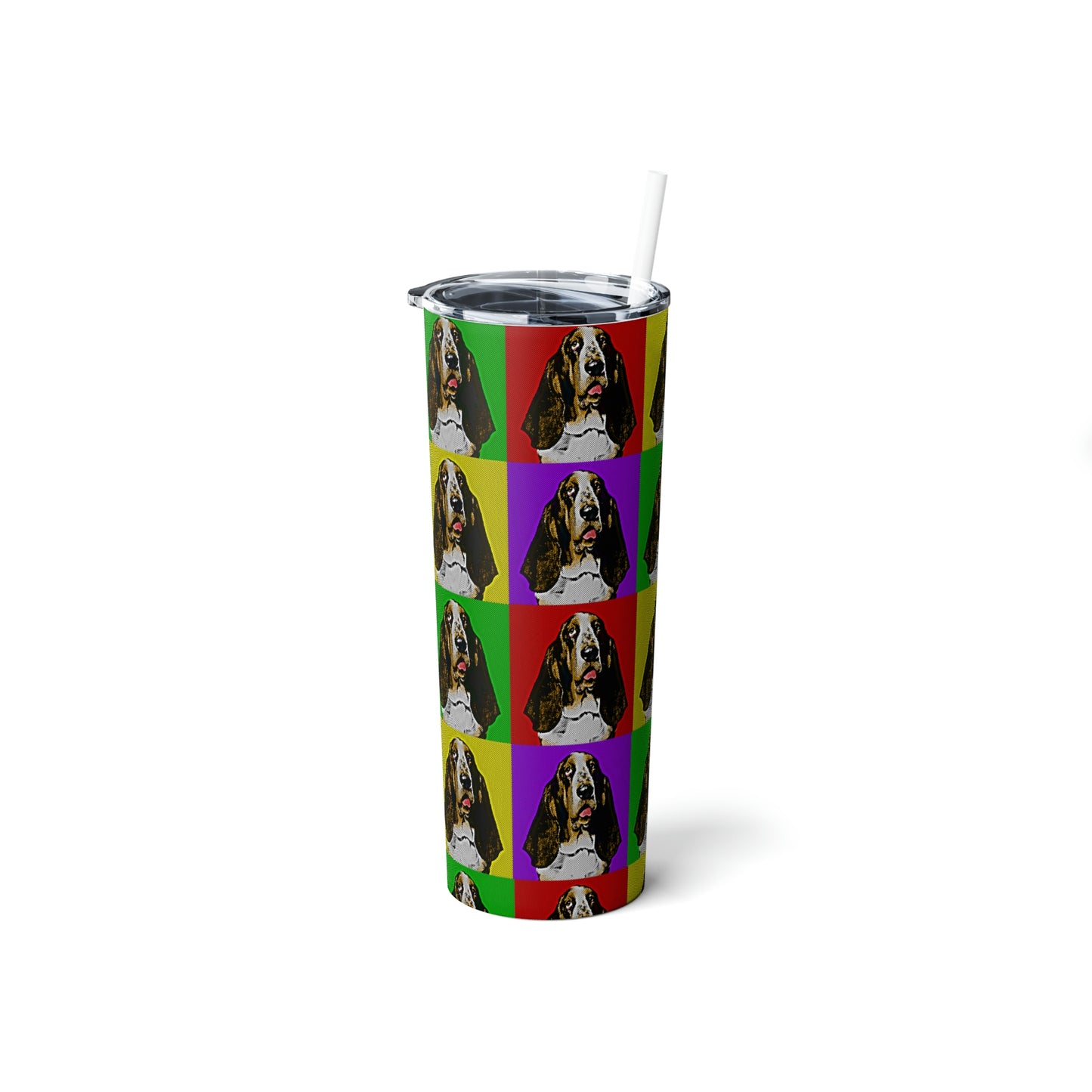 Basset Pop Art - Skinny Steel Tumbler with Straw, 20oz