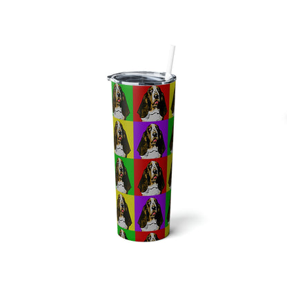 Basset Pop Art - Skinny Steel Tumbler with Straw, 20oz