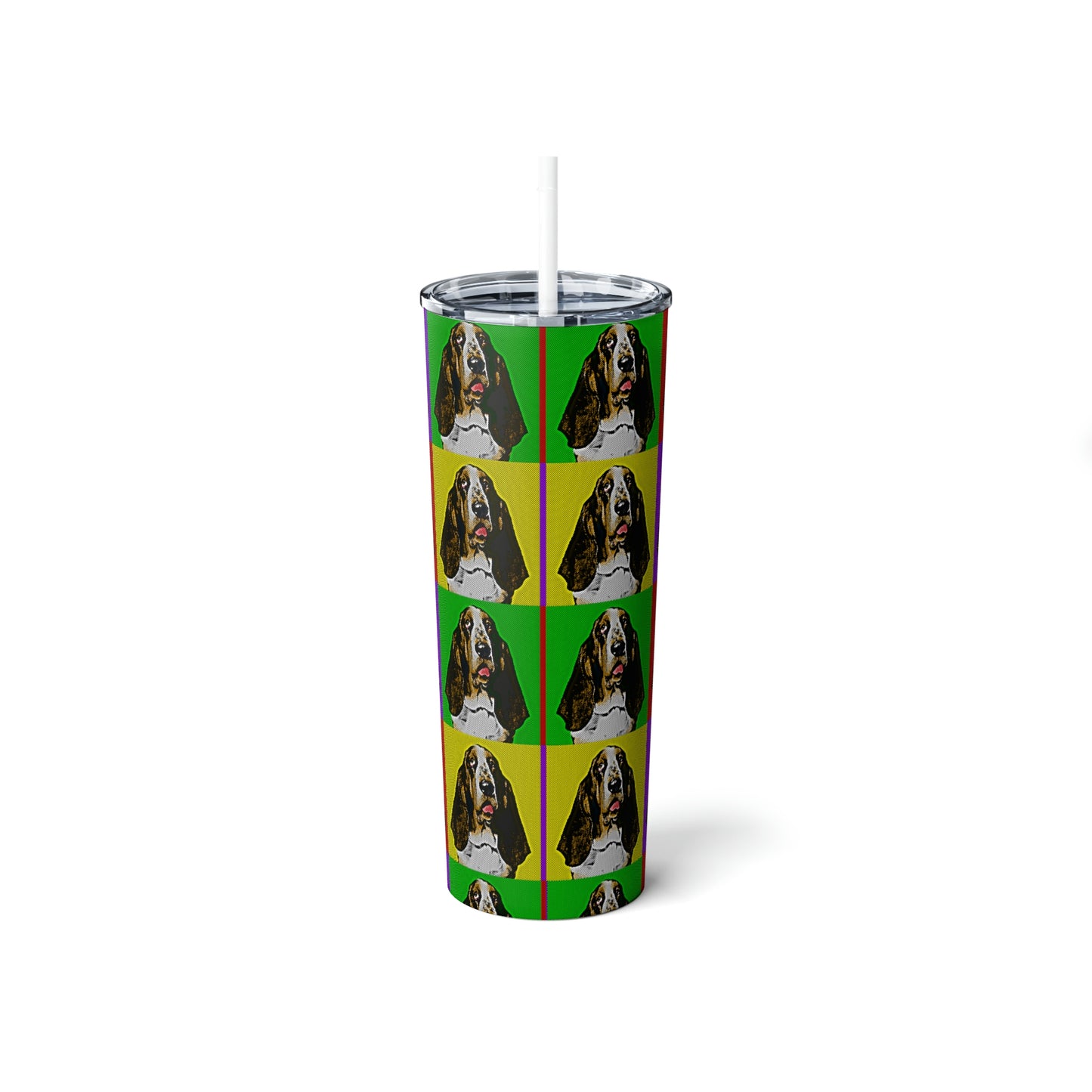 Basset Pop Art - Skinny Steel Tumbler with Straw, 20oz