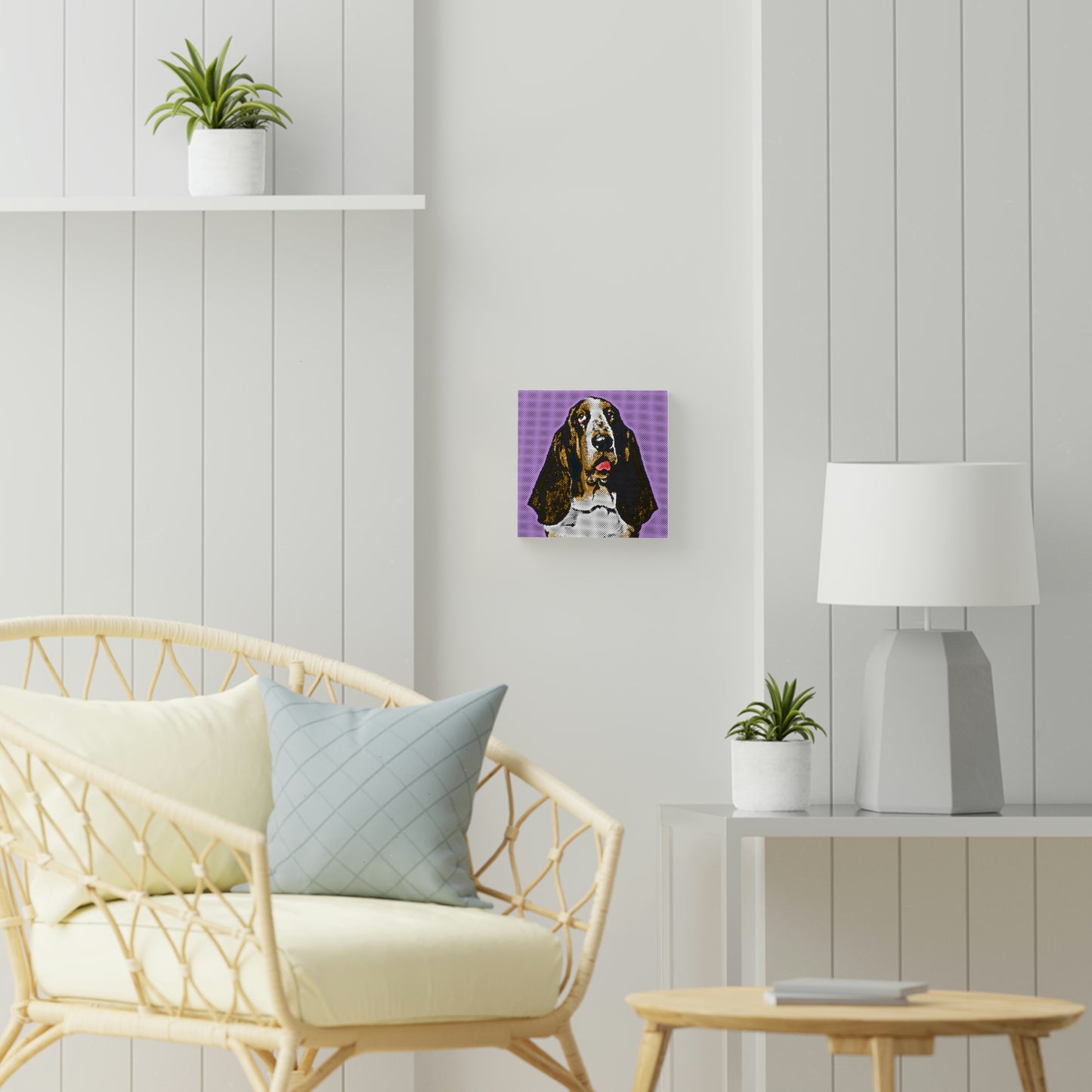 Basset on Lavender Background - Wood Canvas