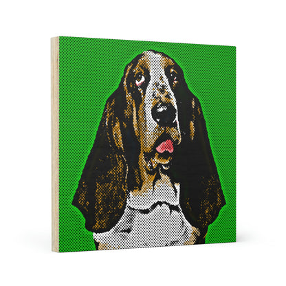 Basset on Green Background - Wood Canvas
