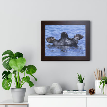 Sea Otter Butt - Sea otter diving for food - Framed Horizontal Poster