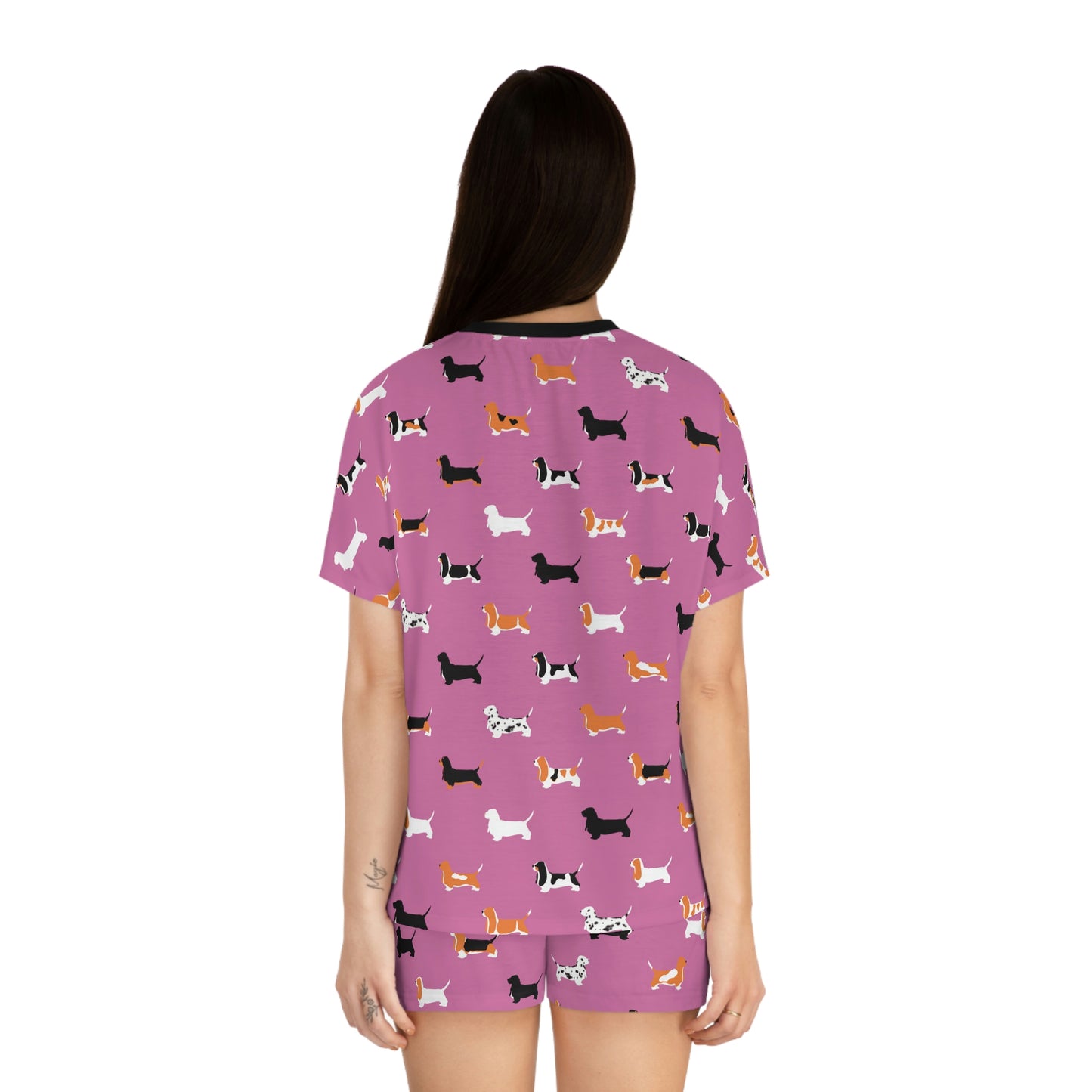 Basset Hound Pattern (in Pink) - Women's Short Pajama Set (AOP)