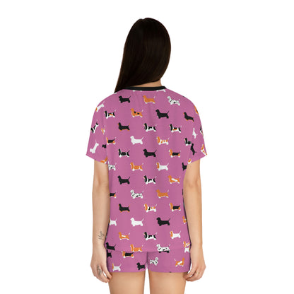 Basset Hound Pattern (in Pink) - Women's Short Pajama Set (AOP)
