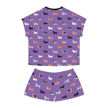 Basset Hound Pattern (in Light Purple) - Women's Short Pajama Set (AOP)