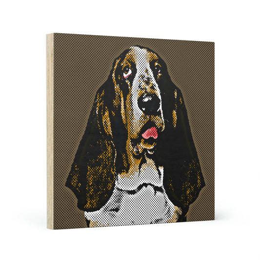 Basset on Brown Background - Wood Canvas