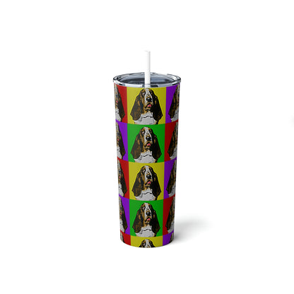 Basset Pop Art - Skinny Steel Tumbler with Straw, 20oz